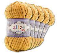 Wohnkult Alize 5 x 100 g Velluto Premium Wool, 30 Selection, Chenille Yarn, Velvet Wool, Amigurumi Blankets, Accessories, Clothing, DIY (02 | Mustard)