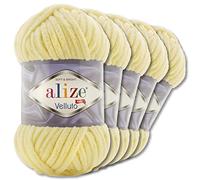 Wohnkult Alize 5 x 100 g Velluto Premium Wool, 30 Selection, Chenille Yarn, Velvet Wool, Amigurumi Blankets, Accessories, Clothing, DIY (13 | Light Yellow)