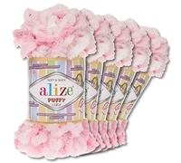 Wohnkult Alize Puffy Colour Premium Wool 5 x 100 g 26 Colour Combinations Chenille Handmade Knitting and Crochet without Tools Smart Yarn (5863)