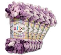 Wohnkult Alize Puffy Colour Premium Wool 5 x 100 g 26 Colour Combinations Chenille Handmade Knitting and Crochet without Tools Smart Yarn (5923)