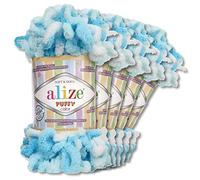 Wohnkult Alize Puffy Colour Premium Wool 5 x 100 g 26 Colour Combinations Chenille Handmade Knitting and Crochet without Tools Smart Yarn (5924)
