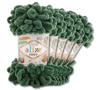 Wohnkult Alize Puffy Wool Chenille Loop Wool, 5 x 100 g, Crochet and Knit without Tools, Clothing, Accessories, Blankets, Rugs (532 | Fir Sprigs)