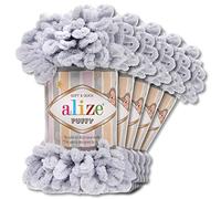 Wohnkult Alize Puffy Wool Chenille Loop Wool, 5 x 100 g, Crochet and Knit without Tools, Clothing, Accessories, Blankets, Rugs (416 | Light Grey)