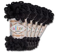 Wohnkult Alize Puffy Wool Chenille Loop Wool, 5 x 100 g, Crochet and Knit without Tools, Clothing, Accessories, Blankets, Rugs (60 | Black)