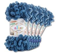 Wohnkult Alize Puffy Wool Chenille Loop Wool, 5 x 100 g, Crochet and Knit without Tools, Clothing, Accessories, Blankets, Rugs (637 | Indigo)