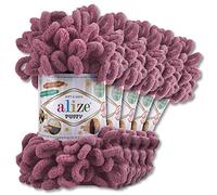Wohnkult Alize Puffy Wool Chenille Loop Wool, 5 x 100 g, Crochet and Knit without Tools, Clothing, Accessories, Blankets, Rugs (28 | Mauve)
