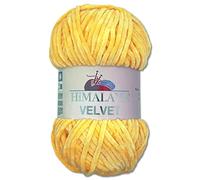 Wohnkult Himalaya 100 g Velvet Dolphin Wool, 40 Colours to Choose From, Chenille Knitting Yarn, Fluffy Yarn, Shiny Accessory, Clothing, Blankets (90013, Yellow)