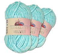 Wohnkult Himalaya 3 x 100 g Velvet Dolphin Wool, 40 Colours to Choose From, Chenille Knitting Yarn, Fleece Wool, Shiny Accessory, Clothing, Blankets (90006 | Baby Blue)