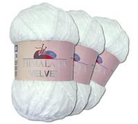 Wohnkult Himalaya 3 x 100 g Velvet Dolphin Wool, 40 Colours to Choose From, Chenille Knitting Yarn, Fleece Wool, Shiny Accessory, Clothing, Blankets (90001 | Snow White)