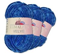 Wohnkult Himalaya 3 x 100 g Velvet Dolphin Wool, 40 Colours to Choose From, Chenille Knitting Yarn, Fleece Wool, Shiny Accessory, Clothing, Blankets (90029 | Blue)