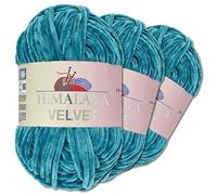Wohnkult Himalaya 3 x 100 g Velvet Dolphin Wool, 40 Colours to Choose From, Chenille Knitting Yarn, Fleece Wool, Shiny Accessory, Clothing, Blankets (90041 | Pacific Blue)