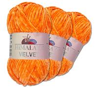Wohnkult Himalaya 3 x 100 g Velvet Dolphin Wool, 40 Colours to Choose From, Chenille Knitting Yarn, Fleece Wool, Shiny Accessory, Clothing, Blankets (90016 | Pumpkin)