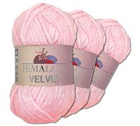 Wohnkult Himalaya 3 x 100 g Velvet Dolphin Wool, 40 Colours to Choose From, Chenille Knitting Yarn, Fleece Wool, Shiny Accessory, Clothing, Blankets (90003 | Baby Pink)