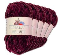 Wohnkult Himalaya 5 x 100 g Velvet Dolphin Wool 40 Colours to Choose From Chenille Knitting Yarn Shiny Fleece Yarn Accessory Clothing (90039 | Aubergine)