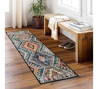 Wohnvoraus Boho Vintage Runner Rug Non-Slip 40x120cm, Red Ultra-Thin Washable Kitchen Floor Mats, Geometric Tribal Distressed Carpet Runner for Hallway Entryway Bathroom Bedroom Laundry
