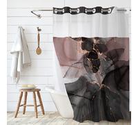 Wohnvoraus No Hook Blue Shower Curtain,Navy Blue Shower Curtains Double with Liner, Fabric Geometric Ombre Mountain Shower Curtain with Mesh Top Window,Modern Decor for Hotel Grade Bathroom 71" X 74"