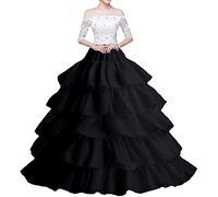 Wohnvoraus Women's Crinoline Petticoat 4 Hoops Underskirt 5 Ruffles Ball Gown Crinoline Half-Slip for Wedding Bridal Dress Black Petticoat Hoop Underskirt