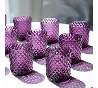 Woho 24pcs Purple Votive Candle Holders, Glass Tea Lights Candle Holder for Wedding Table Centerpiece, Studded Diamond Tealight Candle Holder for Tealight Candles/Votive Candles