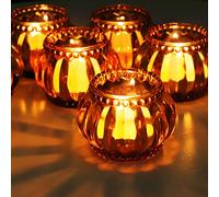Woho Amber Tealight Candle Holder Set of 6, Tea Lights Candle Holder for Wedding Table, Glass Candle Holders Bulk for Home Decor