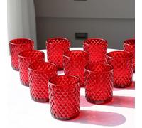 Woho Red Votive Candle Holders Bulk Set of 12, Glass Tea Lights Candle Holder for Wedding Table Centerpiece, Studded Diamond Tealight Candle Holder for Christmas Party Holiday Home Decor