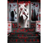 Wohohoho 11 Sheets/202 Pcs Bloody Halloween Decorations Set. 2 Giant Spooky Door Cover, 6 Sheets Horror Window Clings, 3 Sheets Scary Floor Stickers, Halloween Party Wall Decal Bedroom Inside Decor