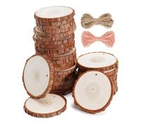 wohohoho 24 Pcs 6-7cm Natural Wood Slices, Thickened Unfinished Wooden Coasters Predrilled Log Slices Wooden Discs Circles with Natural Jute Twine for DIY Crafts Christmas Decorations Wedding Favours