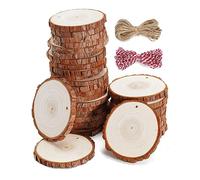 wohohoho 32 Pcs 9-10cm Natural Wood Slices, Thickened Unfinished Wooden Coasters Predrilled Log Slices Wooden Discs Circles with Natural Jute Twine for DIY Crafts Christmas Decorations Wedding Favours