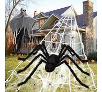 Wohohoho 40Pcs Halloween Decorations Set - 79" Giant Spider, 1Pc Haunted Ghost, 200" Spider Web, 40g Cobweb with 30pcs Fake Spiders, Creepy Cloth. Vintage Scary Indoor Outdoor Decor for Yard, Patio
