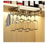 WoHood Wine Glass Rack Adjustable Wine Glass Hanging Rack Under Cabinet Goblet Inverted Hanging Rack Hanging Glasses Rack With Hooks For Bar Kitchen Cabinet (Color : Gold, Size : 3 Slots)