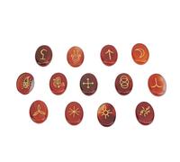 WOHPNLE 13pcs Rune Stones Set, Golden Inscribed Crystal Runes Handcrafted Healing Crystals and Healing Stones for Meditation, Yoga and Home Decor (Red agate)