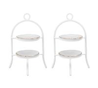 WOHPNLE Miniature Cupcake Stand, 2 Pcs Dollhouse Cake Stand with 4 Plates 1:12 Scale Black Iron Ceramic Display Tower for Dollhouse Bakery Decor (White)