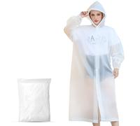 WOHSEROM 1 Pack Rain Ponchos for Adults Reusable, Thickened EVA Travel Raincoat Jacket with Hoods and Sleeves, Lightweight White Waterproof Capes Ponchos for Men Women Outdoor Hiking Camping Travel