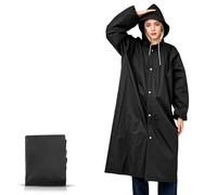 WOHSEROM 1 Pack Rain Ponchos for Adults Reusable, Thickened EVA Travel Raincoat Jacket with Hoods and Sleeves, Lightweight Black Waterproof Capes Ponchos for Men Women Outdoor Hiking Camping Travel
