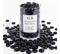 WOHSEROM 1LB Black Glass Beads, 17-19mm Flat Glass Marbles for Vase Filler, Fish Tank Rocks, Aquarium Decor, Black Gems Decorative Stones for Modern Centerpieces & DIY Crafts