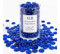 WOHSEROM 1LB Dark Blue Glass Beads, 17-19mm Flat Glass Marbles for Vase Filler, Fish Tank Rocks, Aquarium Decor, Decorative Stones Deep Blue Gems for Centerpieces & Crafts