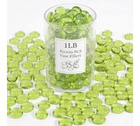 WOHSEROM 1LB Light Green Glass Beads for Vase Filler, 0.6"-0.8" Flat Glass Marbles for Vases - Fish Tank Rocks, Aquarium Decor, Pastel Green Gems for Floral Arrangements & DIY Crafts