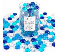 WOHSEROM 1LB Mixed Ocean Blue Glass Beads, 17-19mm Flat Glass Marbles for Vases - Assorted Blue Seas Vase Filler, Fish Tank Rocks, Aquarium Decor, Blue Tones & Clear Gems for Centerpieces & Crafts