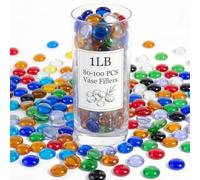 WOHSEROM 1LB Mixed Rainbow Glass Beads, 17-19mm Flat Glass Marbles for Vases - Multicolor Vase Filler, Fish Tank Rocks, Aquarium Decor, Colorful Gems for Suncatchers, Centerpieces & DIY Crafts