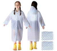 WOHSEROM 2 Pack Rain Ponchos for Kids Reusable,Thickened EVA Travel Raincoat Jacket with Hoods and Sleeves,Blue Cute Waterproof Capes Ponchos for Boys and Girls Spring Outing Outdoor Travel