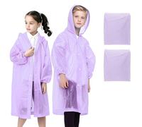 WOHSEROM 2 Pack Rain Ponchos for Kids Reusable,Thickened EVA Travel Raincoat Jacket with Hoods and Sleeves,Lightweight Light Purple Capes Ponchos for Boys and Girls Outdoor Camping Travel
