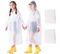 WOHSEROM 2 Pack Rain Ponchos for Kids Reusable,Thickened EVA Travel Raincoat Jacket with Hoods and Sleeves,Lightweight White Capes Ponchos for Boys and Girls Spring Outing Outdoor Travel