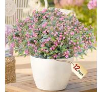 WOHSEROM Babys Breath Artificial Flowers - 12 Bundles UV Resistant Hyper Realistic Faux Plants Gypsophila for Outdoor Porch Planters, Wedding, Garden Decoration (Pink)
