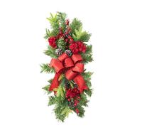 Woideklu Christmas Swag Teardrop Wreath Decorative Garland for Front Door, PP Bowknot Ornament, Easy to Install for Home and Outdoor Receptions, Red