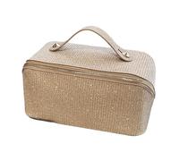 Woideklu Cosmetic Bag, PU Organizer, Portable Zippered Storage, Large Inner Compartment for Travel Kit, Weekly Program, Events C, Golden