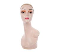 Woideklu Female Mannequin Head Display Stand Holder Bald Mannequin Makeup Mannequin Head with Long Neck And Enlarged PVC Base, Orange with Shoulder
