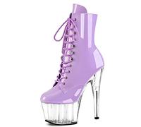 WOilERQ Sexy Crystal Platform Booties for Women Stiletto crystal heel Round Toe Mid Calf Boot Sexy Pole Dancing Stripper Club Heeled Dress Shoes patent leather 6.7",Purple,37