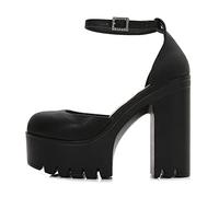 woileRQ Women's Mary Jane Pumps,Platform Heeled Sandals,5inch/13cm Chunky Heels,Outdoor Walking Loafer,Dress Wedding Party Shoes,Black,37