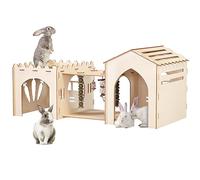 Woiworco Extra Large Rabbit Castle Hideout Bunny House with 3 Houses and Toys, Wooden Bunny Hideout Indoor Large Rabbit Hutch Play Houses and Hideouts Nut Castle Hamsters and Guinea Pigs Hut to Hide