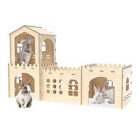 Woiworco Extra Large Rabbit Hideout, Wooden Rabbit Castle Bunny Spacious Breathable Hideouts for Indoor Bunnies, Hamsters and Guinea Pigs Hut to Hide