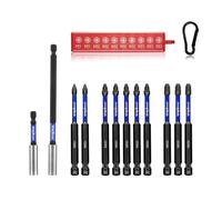 WojBear 10Pcs PZ1*2 PZ2*5 PZ3*3 Magnetic Impact Driver Bits, 90 mm Long Magnetic Pozidriv Screwdriver Bits with 150 mm + 75 mm Extension Bit Holders